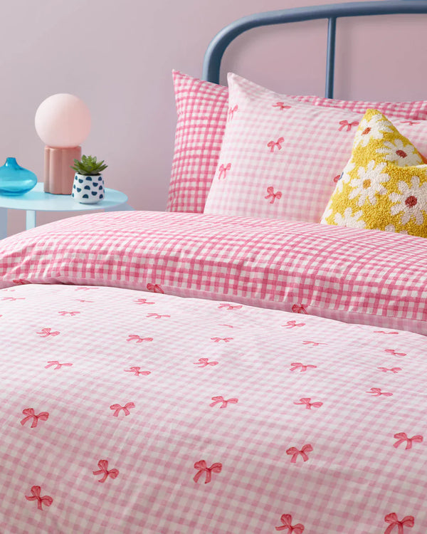 GINGHAM BOWS DUVET COVER SET PINK
by Heya Home