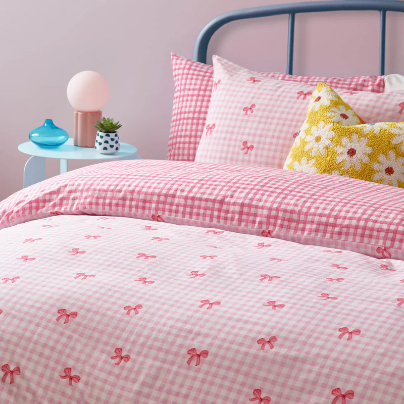 GINGHAM BOWS DUVET COVER SET PINK
by Heya Home