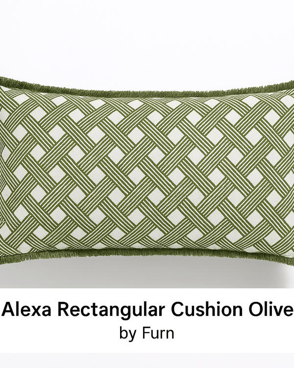 ALEXA CUSHION OLIVE Olive | Printed Cotton Blend by HÖEM