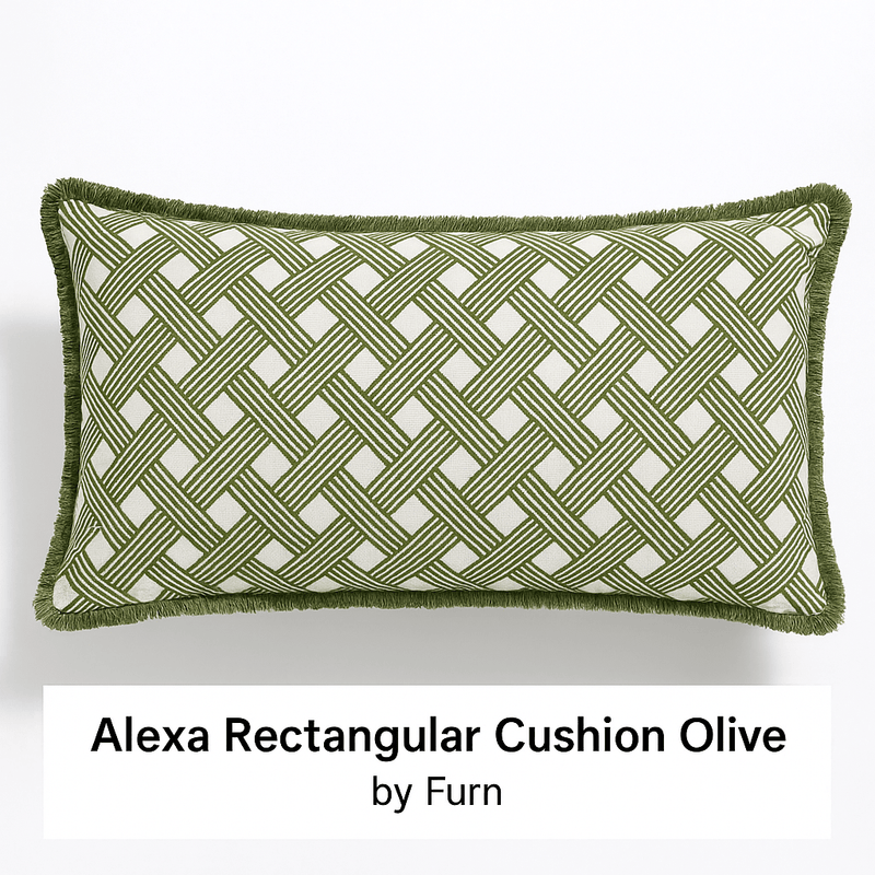ALEXA CUSHION OLIVE Olive | Printed Cotton Blend by HÖEM