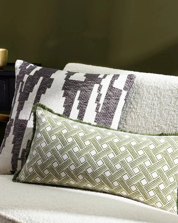 ALEXA CUSHION OLIVE Olive | Printed Cotton Blend by HÖEM