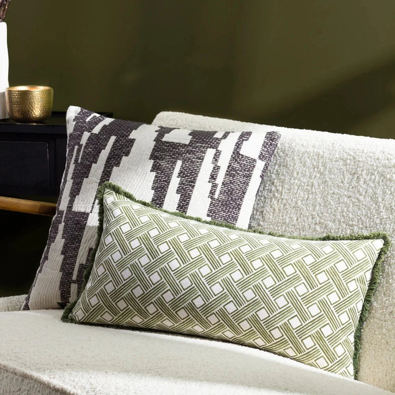 ALEXA CUSHION OLIVE Olive | Printed Cotton Blend by HÖEM