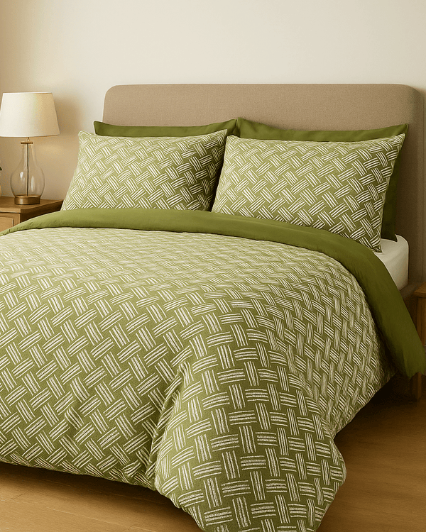 Alexa Abstract Cotton Rich Duvet Cover Set Olive by HÖEM
