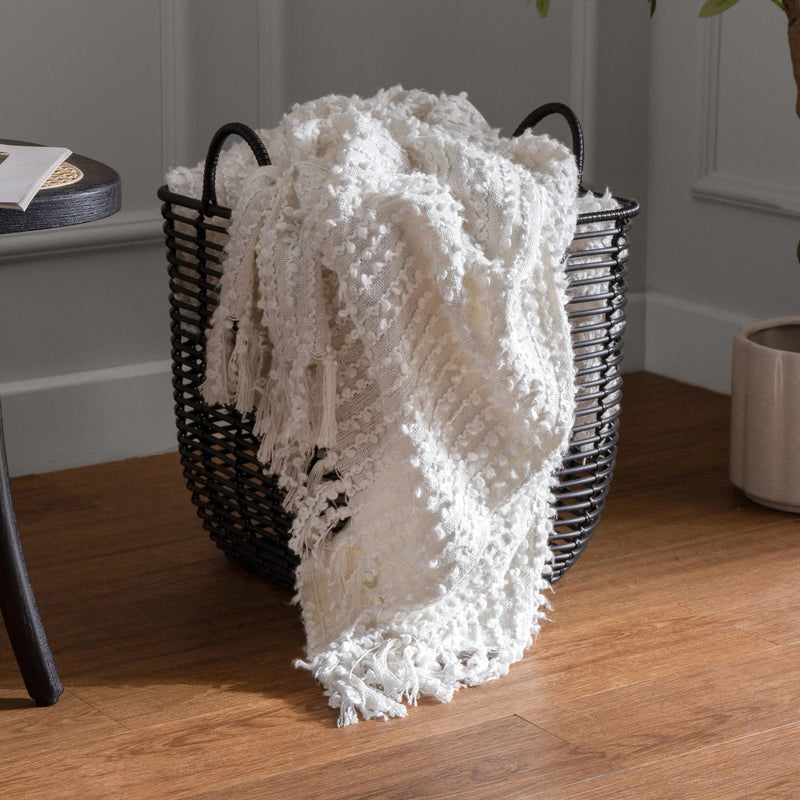 Arvo Woven Tasselled Throw Natural by HÖEM