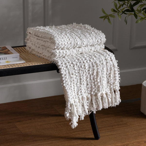 Arvo Woven Tasselled Throw Natural by HÖEM