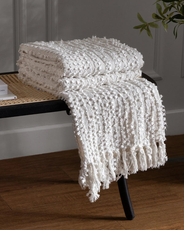 Arvo Woven Tasselled Throw Natural by HÖEM