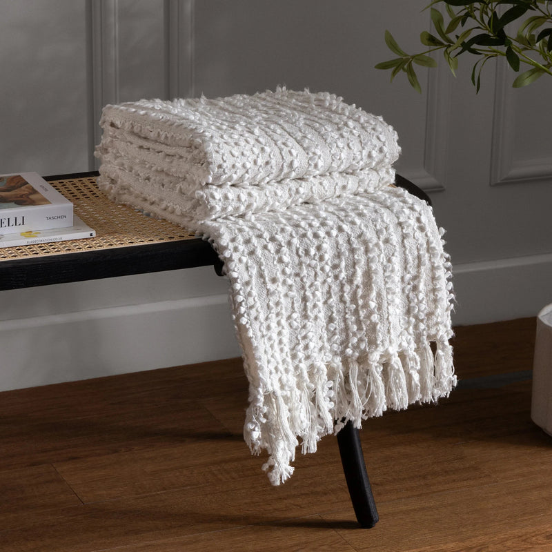 Arvo Woven Tasselled Throw Natural by HÖEM