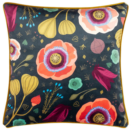 Kate Merritt Designs (Riva Home) Kate Merritt Cushion Bright Blooms Illustrated Cushion in Midnight