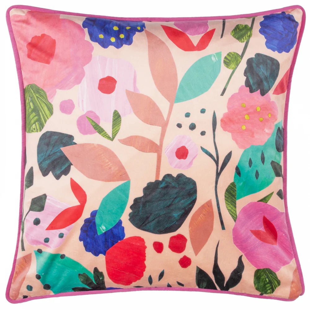 Kate Merritt Designs (Riva Home) Kate Merritt Cushion Floral Collage Illustrated Cushion in Fuchsia