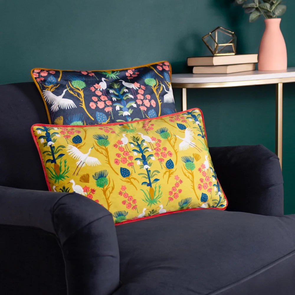 Kate Merritt Designs (Riva Home) Kate Merritt Cushion Herons Illustrated Cushion in Navy