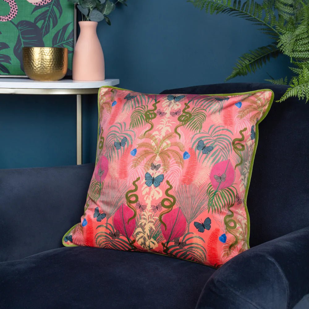 Kate Merritt Designs (Riva Home) Kate Merritt Cushion Kate Merritt Exotic Canopy Illustrated Cushion in Coral Pink