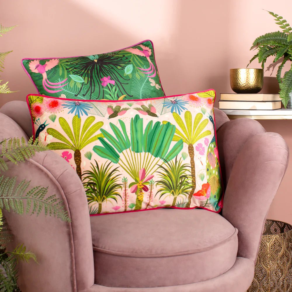 Kate Merritt Designs (Riva Home) Kate Merritt Cushion Kate Merritt Maximalist Illustrated Cushion in Emerald with Fuchsia