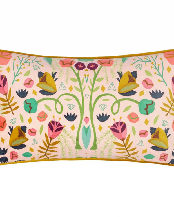 Riverside Botanics Illustrated Cushion in Pink/Gold by Kate Merritt