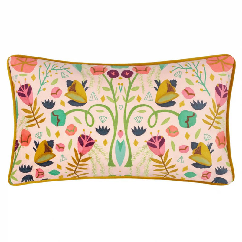 Riverside Botanics Illustrated Cushion in Pink/Gold by Kate Merritt