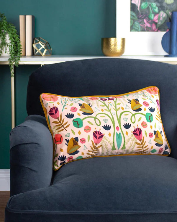 Riverside Botanics Illustrated Cushion in Pink/Gold by Kate Merritt