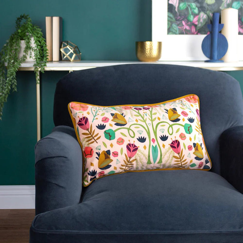 Riverside Botanics Illustrated Cushion in Pink/Gold by Kate Merritt