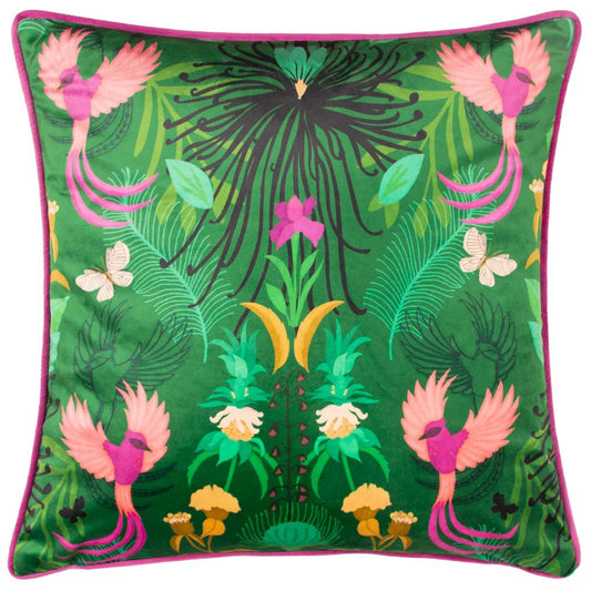 Kate Merritt Designs (Riva Home) Kate Merritt Cushion Maximalist Illustrated Cushion in Emerald with Fuchsia
