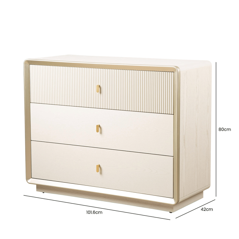 Lina Home Cabinet Amelie Cream Elm 3 Drawer Chest