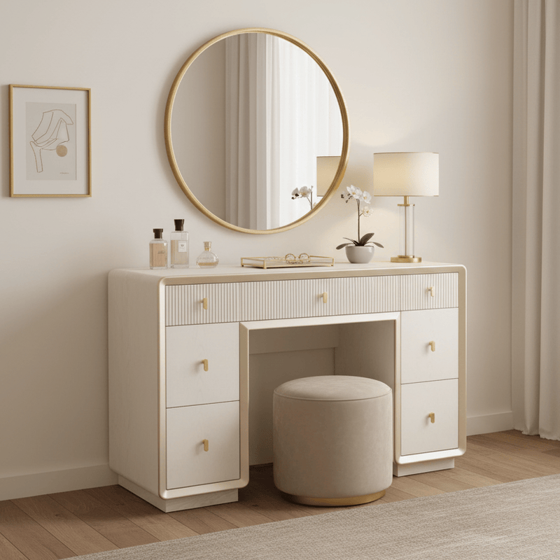 AMELIE CREAM ELM 7 DRAWER DRESSING TABLE (SHOWROOM DISPLAY MODEL ONLY) by Lina Home