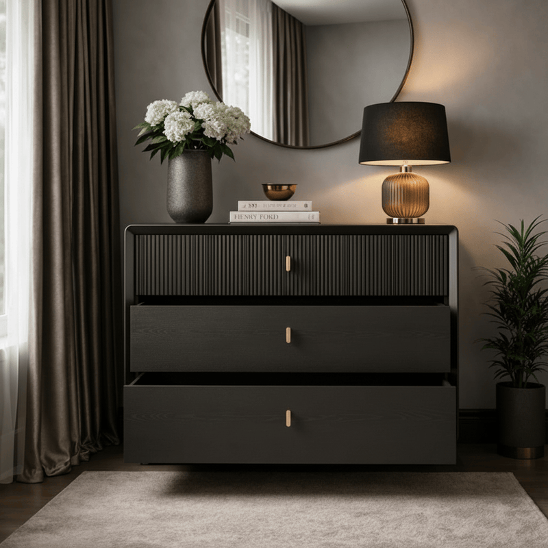 AMELIE SMOKE ELM 3-DRAWER CHEST (SHOWROOM DISPLAY MODEL ONLY) by Lina Home