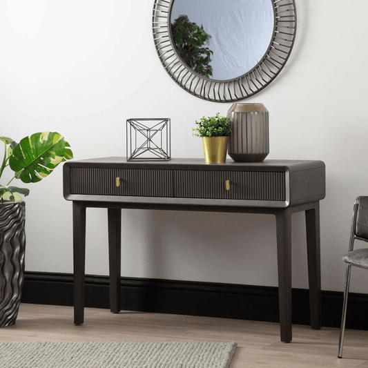 Lina Home Cabinet Amelie Smoke Grey Elm 2 Drawer Console Table