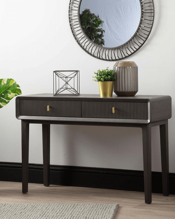 AMELIE SMOKE GREY ELM 2 DRAWER CONSOLE TABLE by Lina Home