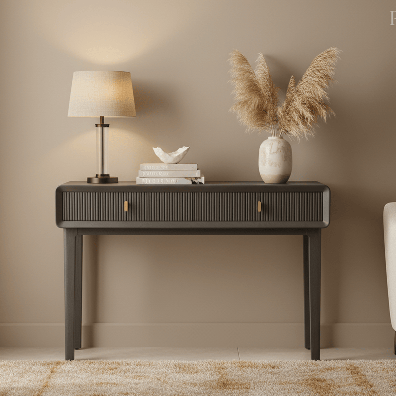 AMELIE SMOKE GREY ELM 2-DRAWER CONSOLE TABLE (SHOWROOM DISPLAY MODEL ONLY) by Lina Home