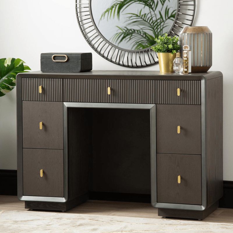 AMELIE SMOKE GREY ELM 7-DRAWER DRESSING TABLE (SHOWROOM DISPLAY MODEL ONLY) by Lina Home