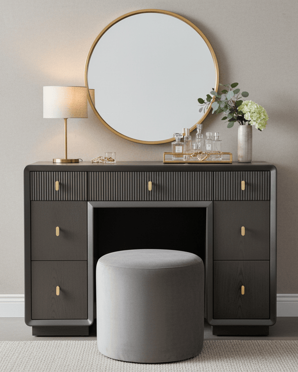 AMELIE SMOKE GREY ELM 7 DRAWER DRESSING TABLE by Lina Home