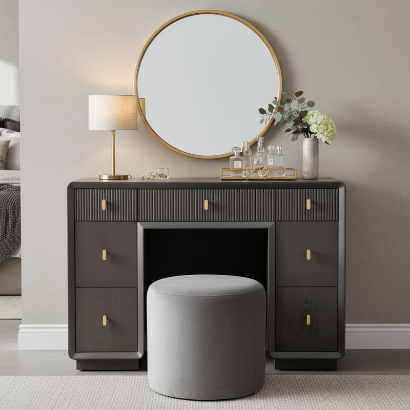 AMELIE SMOKE GREY ELM 7-DRAWER DRESSING TABLE (SHOWROOM DISPLAY MODEL ONLY) by Lina Home