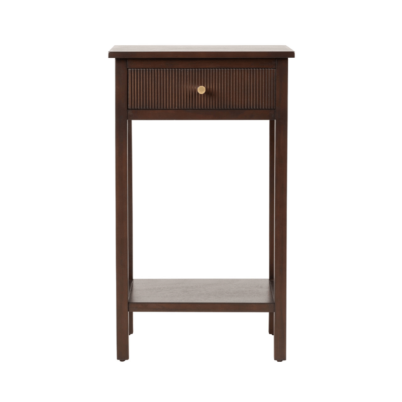 Lina Home Cabinet Lindon Walnut Brown 1 Drawer End Table with Gold Handles