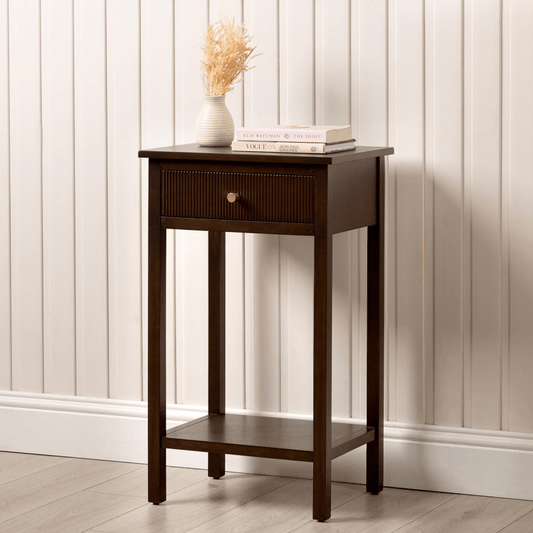 Lina Home Cabinet Lindon Walnut Brown 1 Drawer End Table with Gold Handles