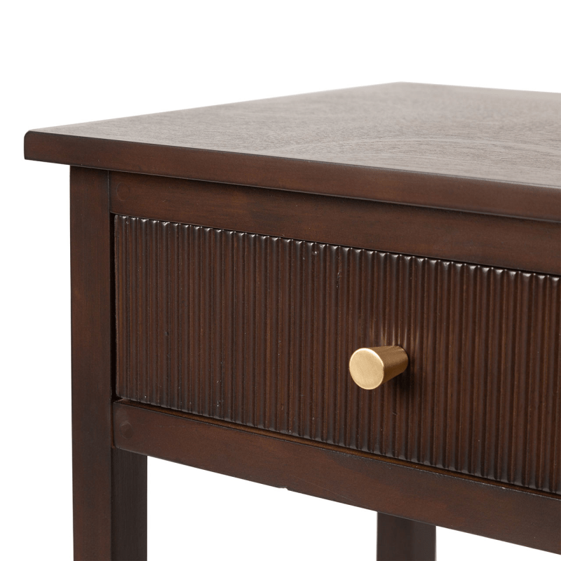 Lina Home Cabinet Lindon Walnut Brown 1 Drawer End Table with Gold Handles