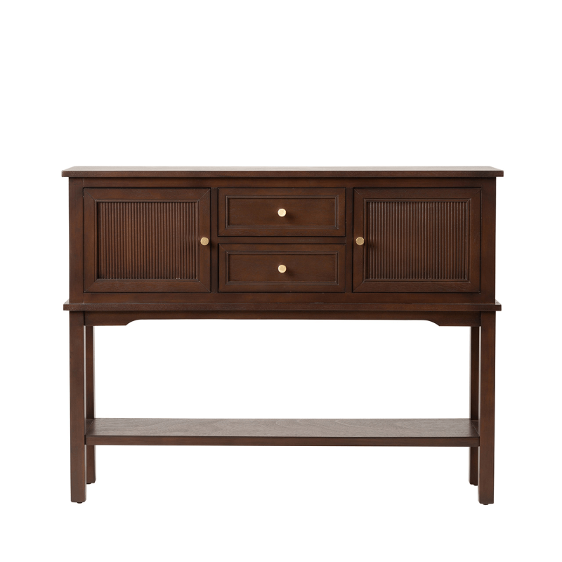 Lina Home Cabinet Lindon Walnut Brown 2 Door 2 Drawer Sideboard with Gold Handles