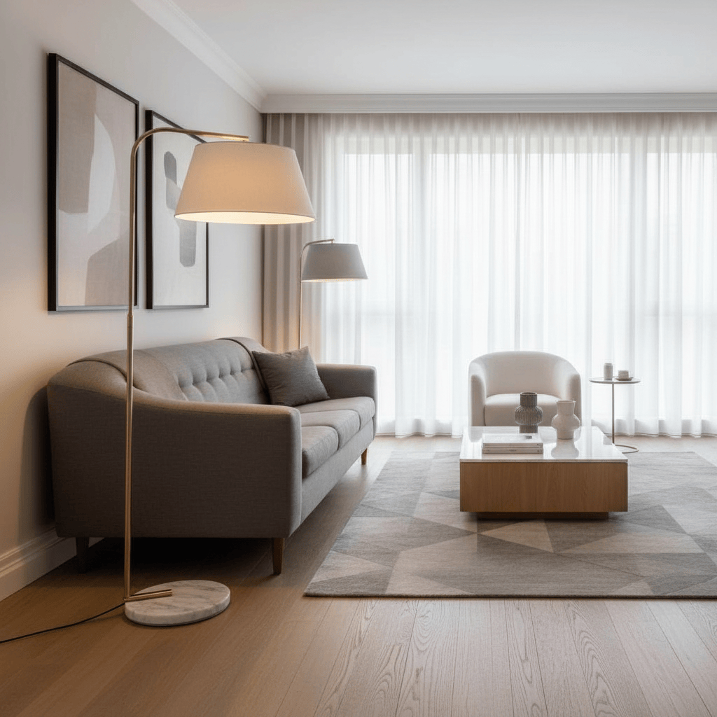 Lina Home Lamp Arc Floor Lamp with Silver and White Marble base  & Grey shade