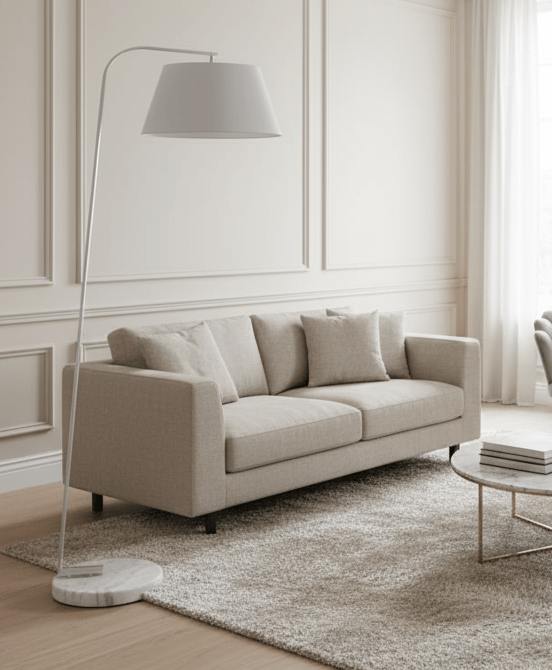 Arc Floor Lamp with Silver and White Marble base  & Grey shade