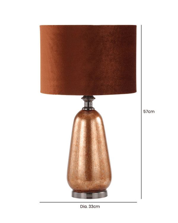 Red Copper Glass Table Lamp with Amber Velvet Shade