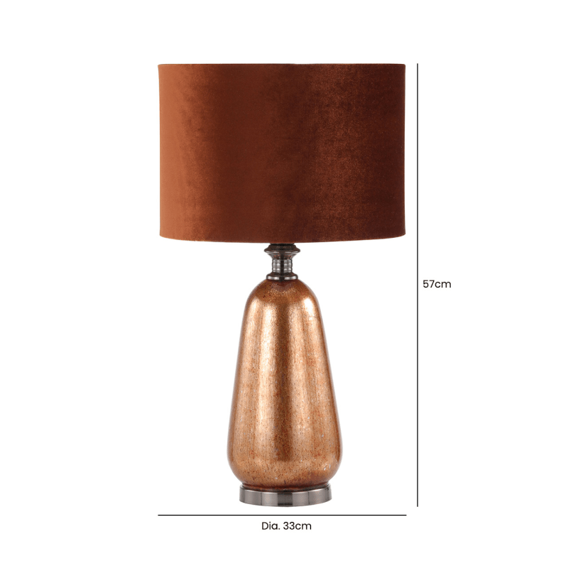Red Copper Glass Table Lamp with Amber Velvet Shade