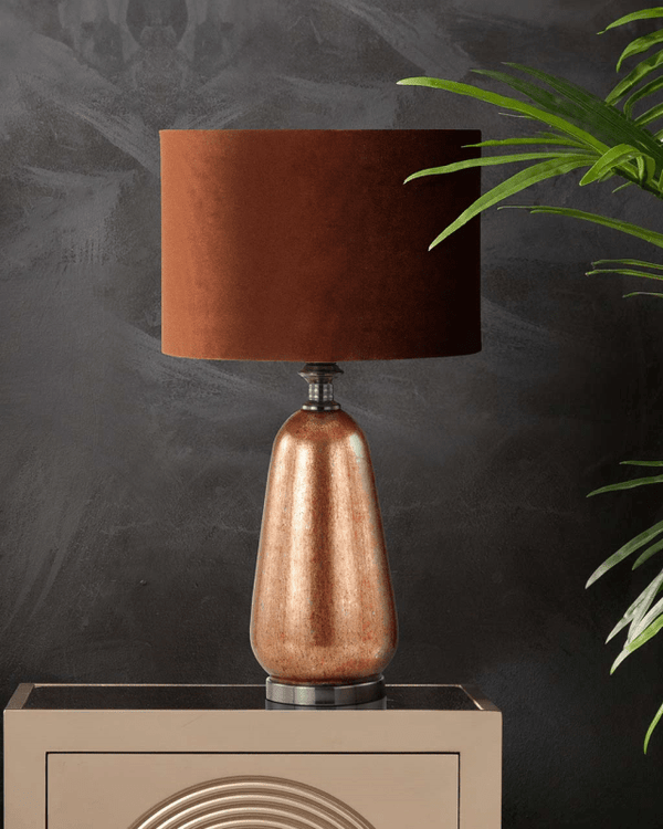 Red Copper Glass Table Lamp with Amber Velvet Shade
