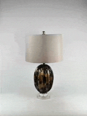 Ribbed Black and Gold Table Lamp with Taupe Shade