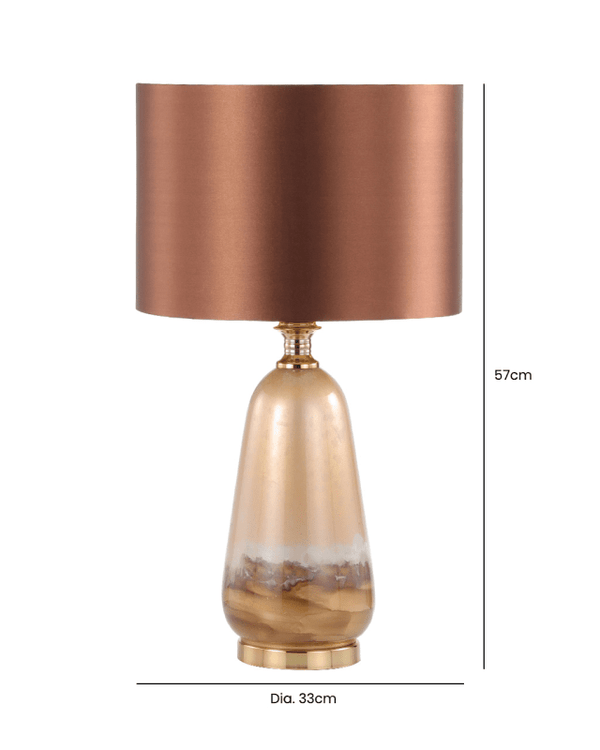 Two-Tone Brown Glass Table Lamp with Dark Brown Satin Shade