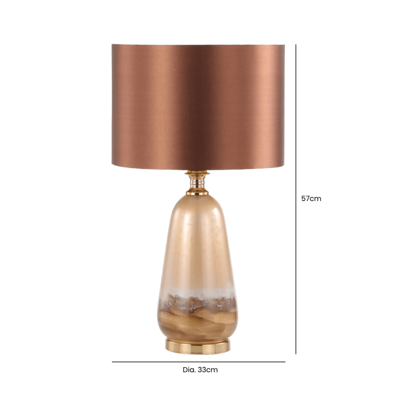 Two-Tone Brown Glass Table Lamp with Dark Brown Satin Shade