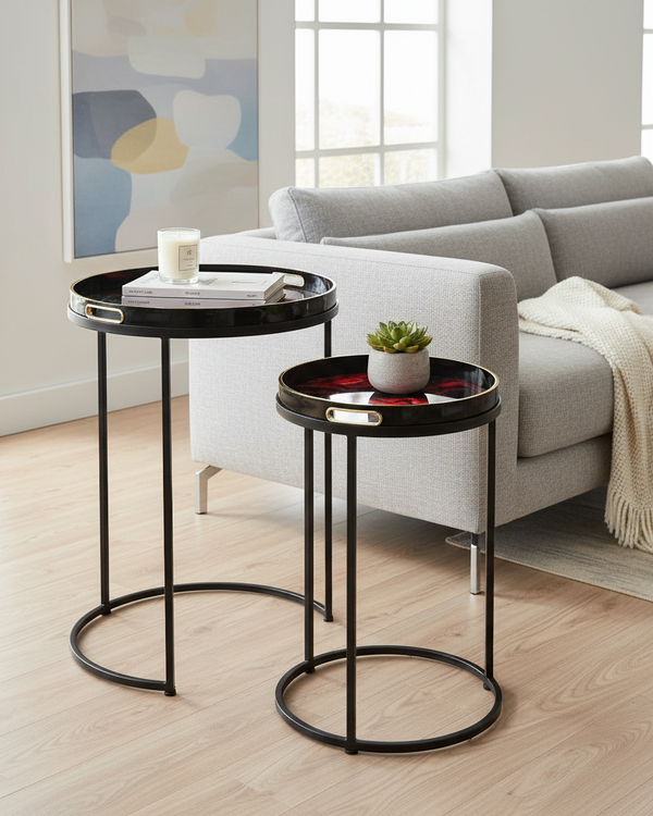OLIN SET OF 2 RED AND BLACK NESTING TABLES by Lina Home