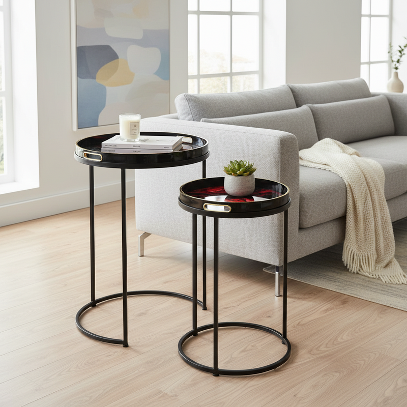 OLIN SET OF 2 RED AND BLACK NESTING TABLES (EX DISPLAY)
 by Lina Home