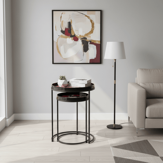 Lina Home Table OLIN SET OF 2 RED AND BLACK NESTING TABLES by Lina Home