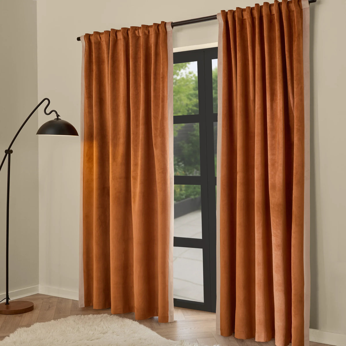 MADE (Riva Home) Curtains W 168cm x L 229cm (66" x 90") approx / Cinnamon & Pale Pink AUDLEY FULLY LINED MATT VELOUR TAB TOP CURTAINS by MADE