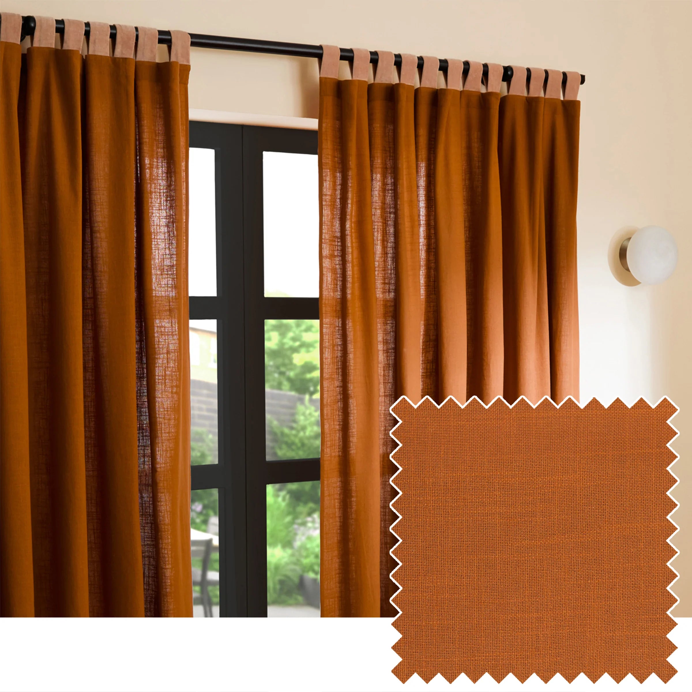 MADE (Riva Home) Curtains W 168cm x L 229cm (66" x 90") approx / Cinnamon / Pale Pink HADLO 100% COTTON TAB TOP CURTAINS by MADE