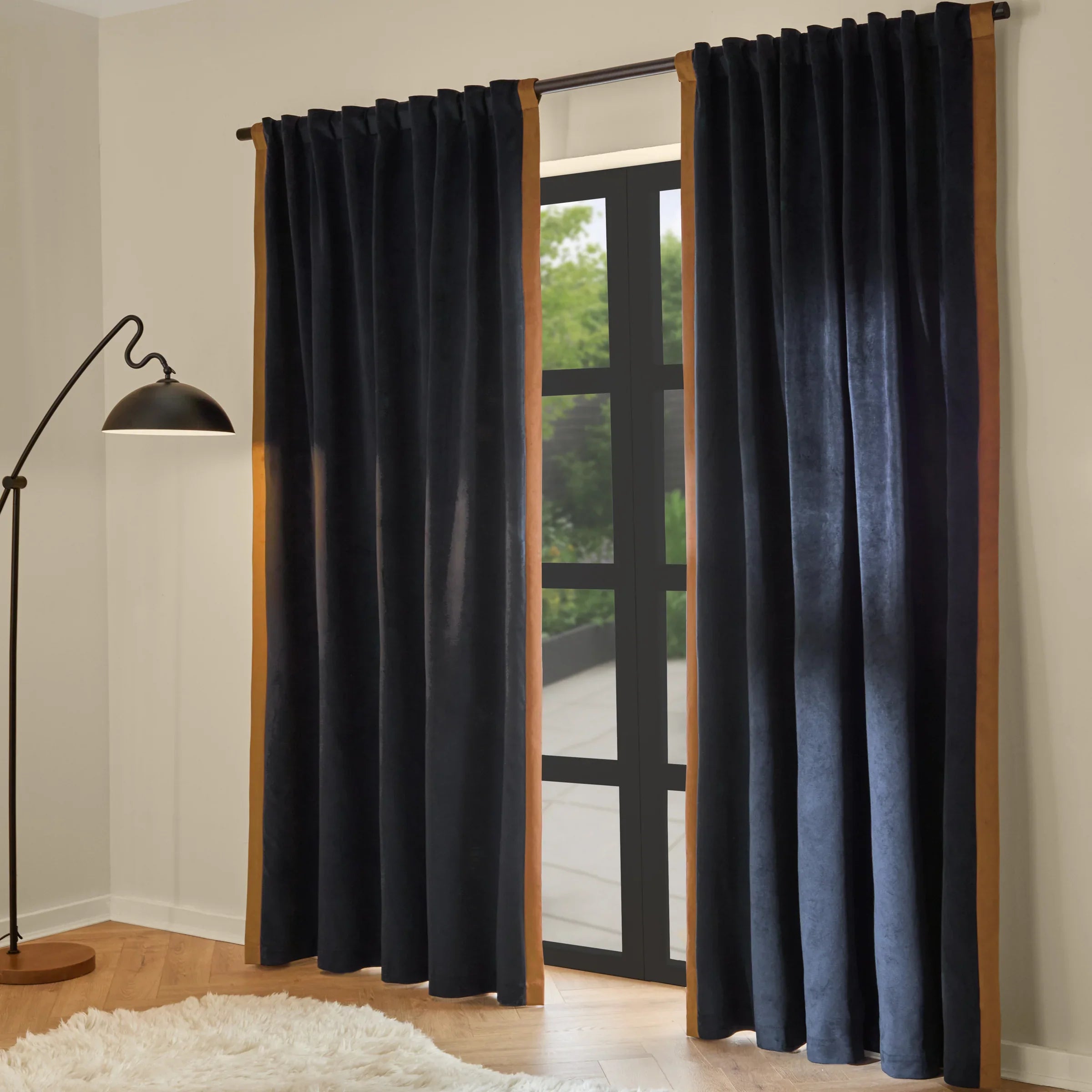 MADE (Riva Home) Curtains W 168cm x L 229cm (66" x 90") approx / Dark Blue & Nutmeg AUDLEY FULLY LINED MATT VELOUR TAB TOP CURTAINS by MADE