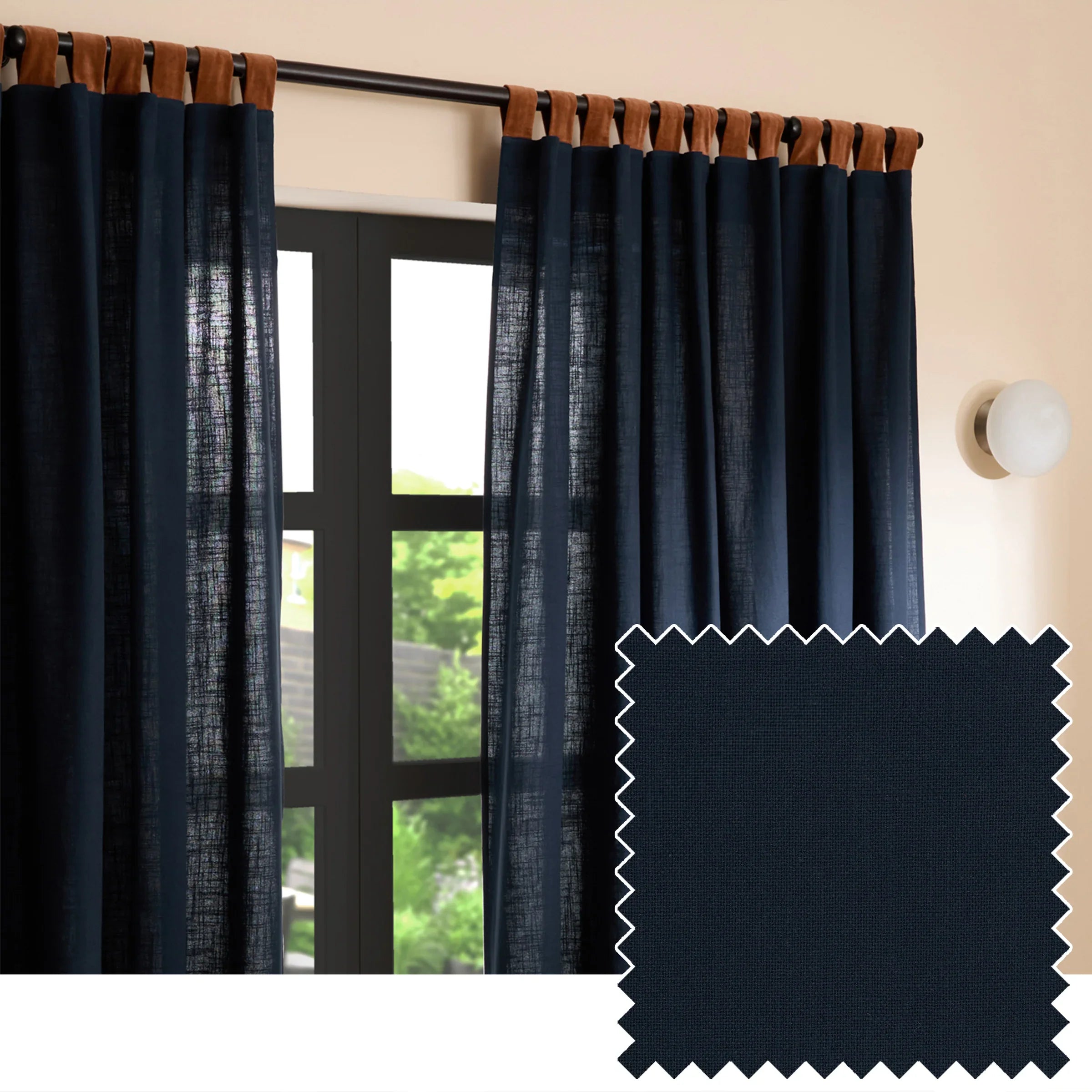 MADE (Riva Home) Curtains W 168cm x L 229cm (66" x 90") approx / Dark Navy / Nutmeg HADLO 100% COTTON TAB TOP CURTAINS by MADE