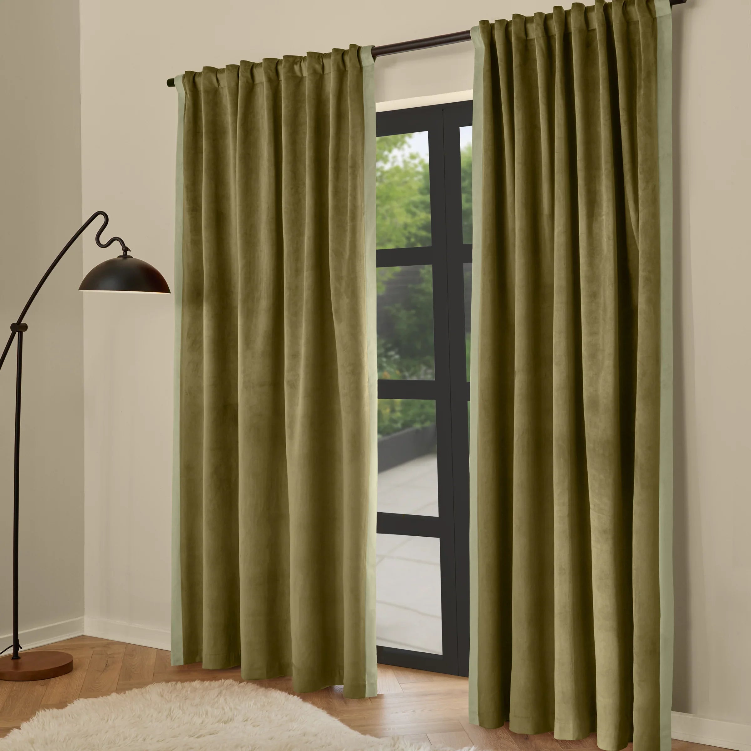 MADE (Riva Home) Curtains W 168cm x L 229cm (66" x 90") approx / Green AUDLEY FULLY LINED MATT VELOUR TAB TOP CURTAINS by MADE